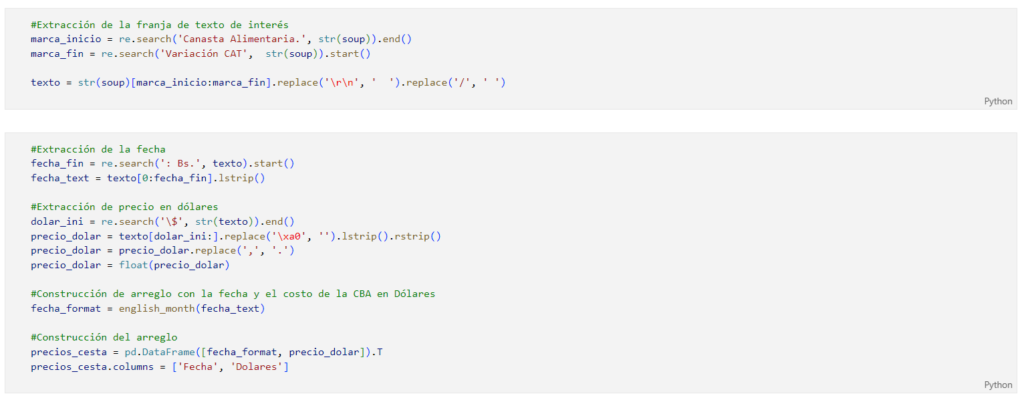 Imagen de un script de Python que sirve para monitorear el precio de los alimentos mediante Web Scrapping